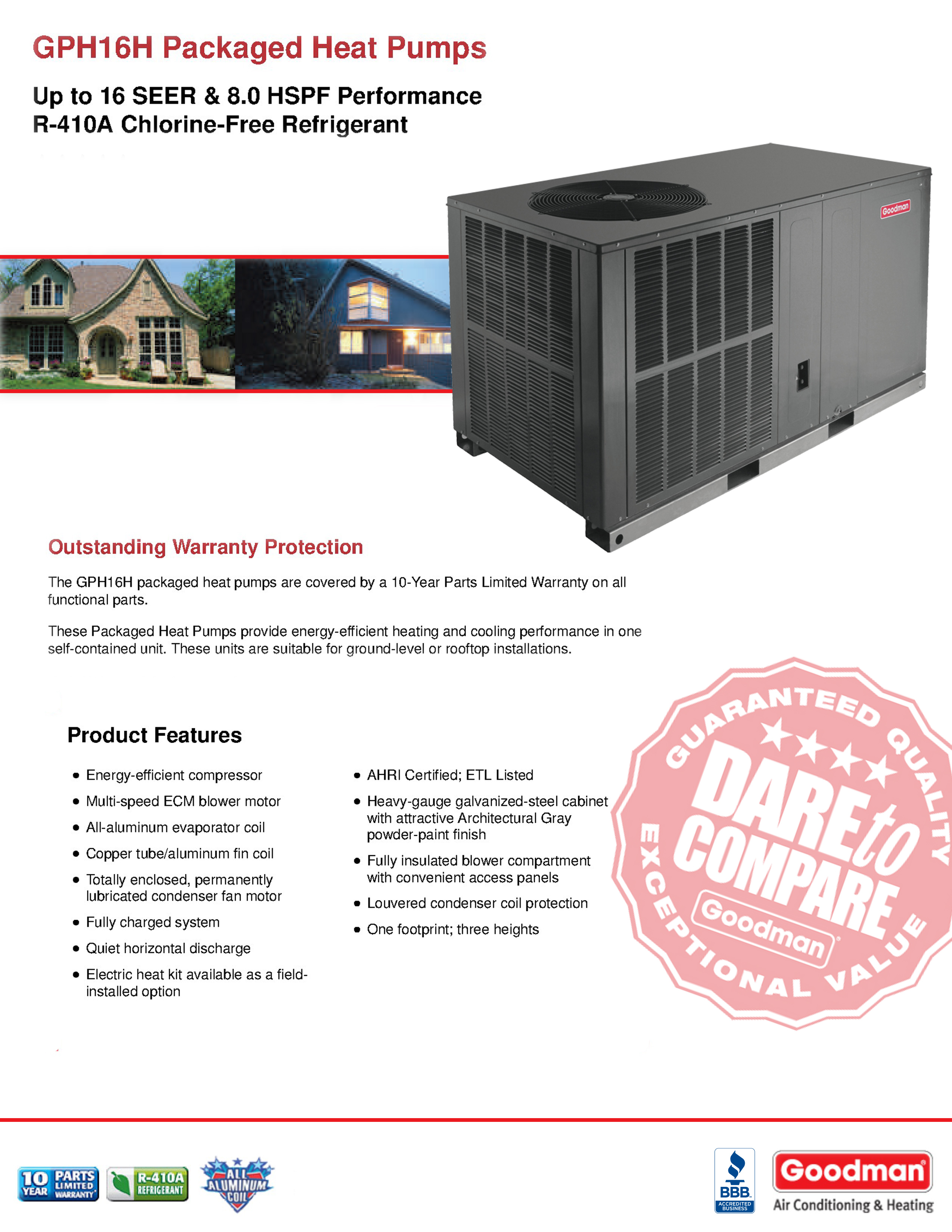 2.5 Ton Goodman 16 SEER Heat Pump Package Unit GPH1630H41 (F)